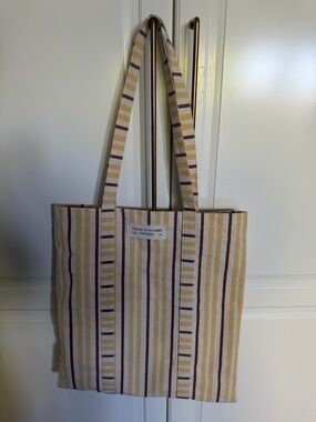 Sezane Striped Canvas Tote in Yellow, Cream, and Brown